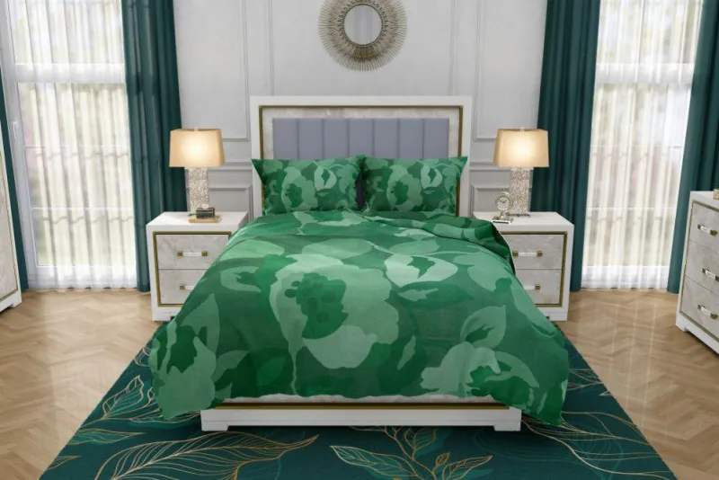 Zydante Swisstech® - Overtrek - TCC - Green Flowers  - 200x200/220 + 2*60x70 cm