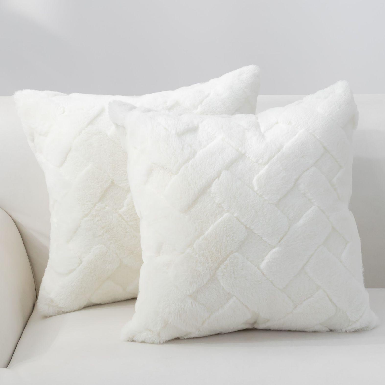 2-delig Verpakt Faux Fur Decoratieve Kussensloop Crème ca. 45x45 cm
