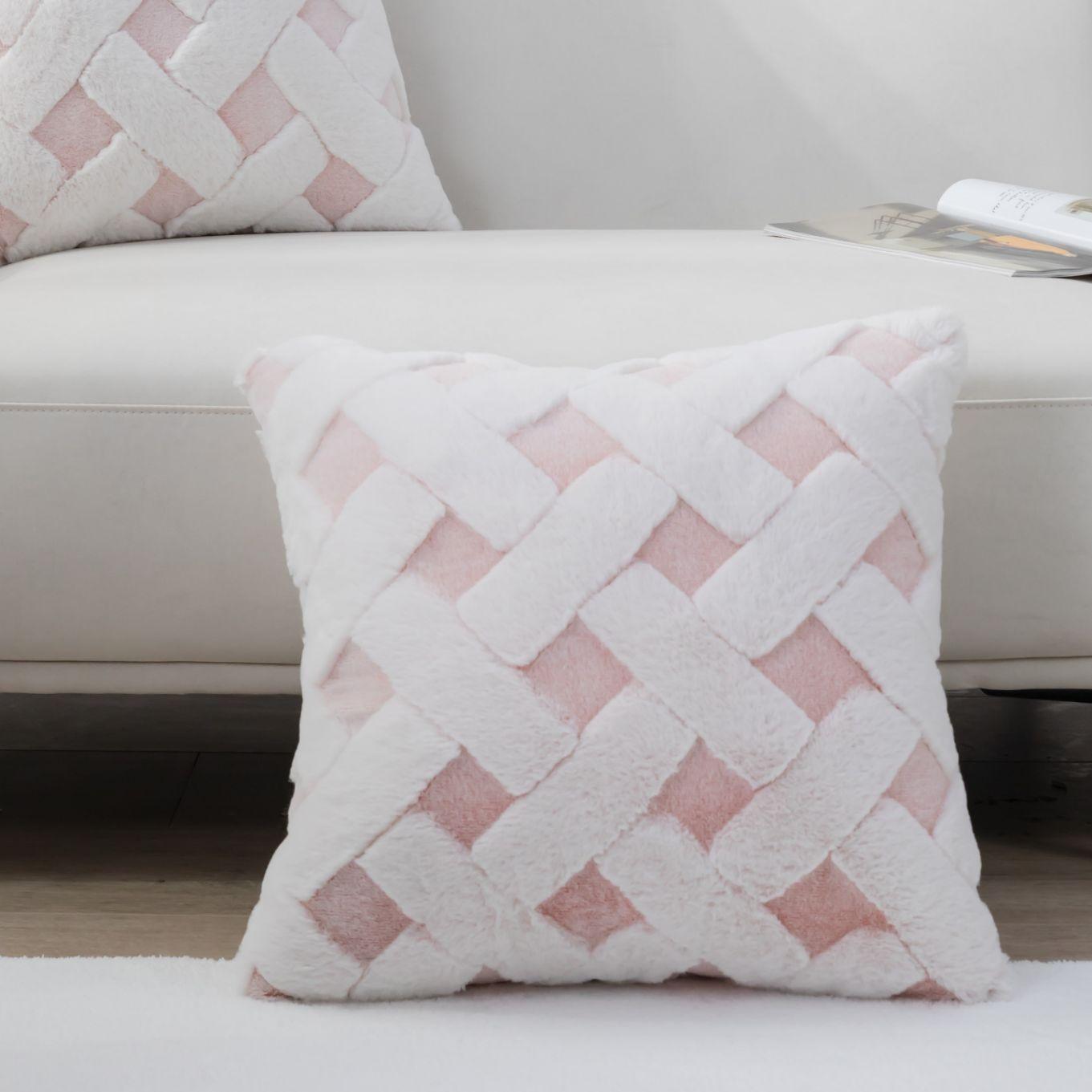 2-delig Verpakt Faux Fur Decoratieve Kussensloop Roze Mergel ca. 45x45 cm