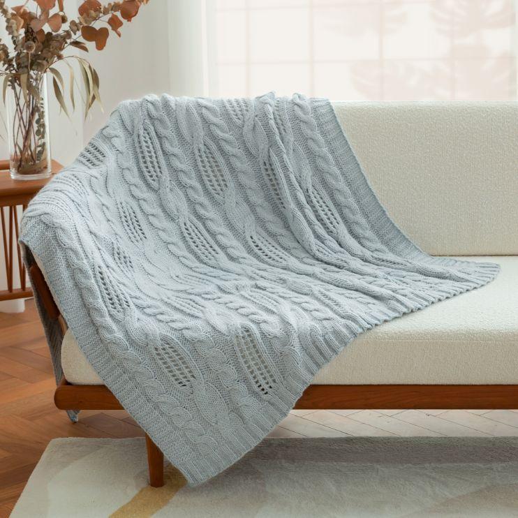 Amelie Home - Kabel Gebreide Plaid - Lichtblauw