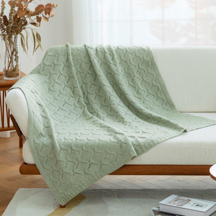 Amelie Home - Diamond Pointelle Gebreide Deken - Salie groen