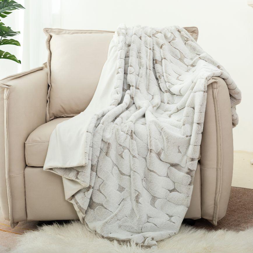 Marmeren Faux Fur plaid - Lichtbruin