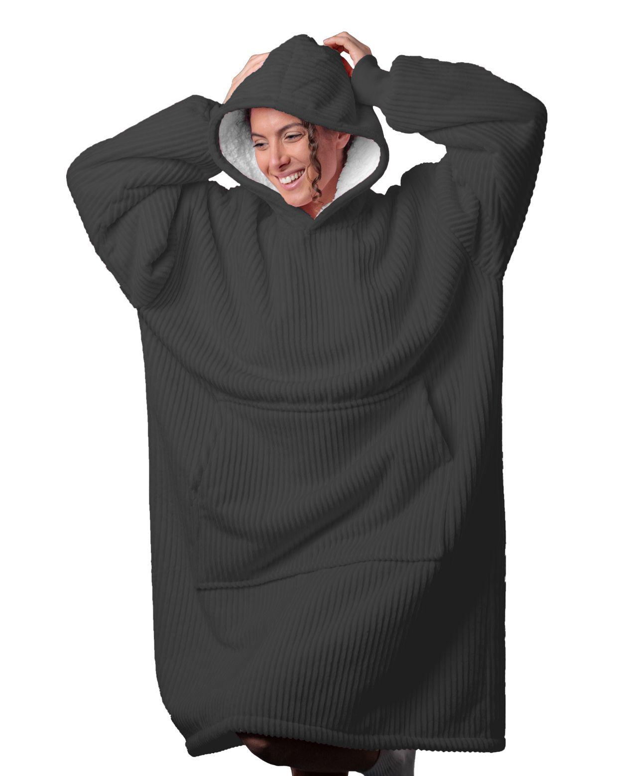 Corduroy Rib Hoody Long - Grijs