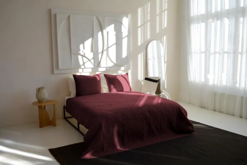 Zydante Home® Bedsprei Incl. 2 Hoezen -Bordeaux Rood Flowers - 220x240 cm + 2 * 60x70 cm