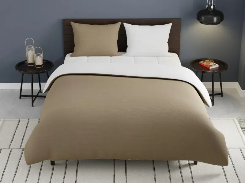 Dekbedovertrekset Double Face - Taupe & Gebroken Wit