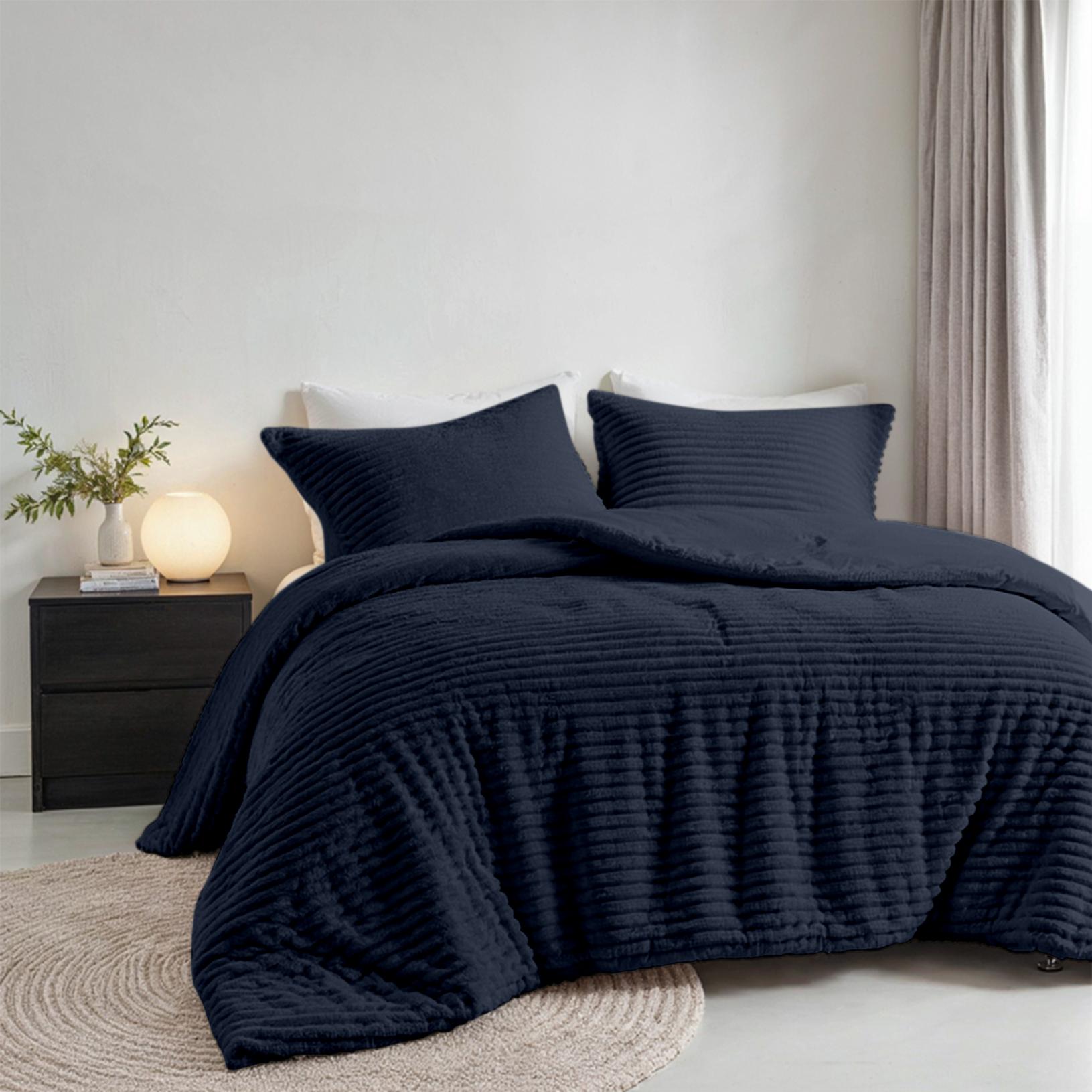 Dekbedovertrek Teddy Rib - Blauw - met 1 Kussenslop