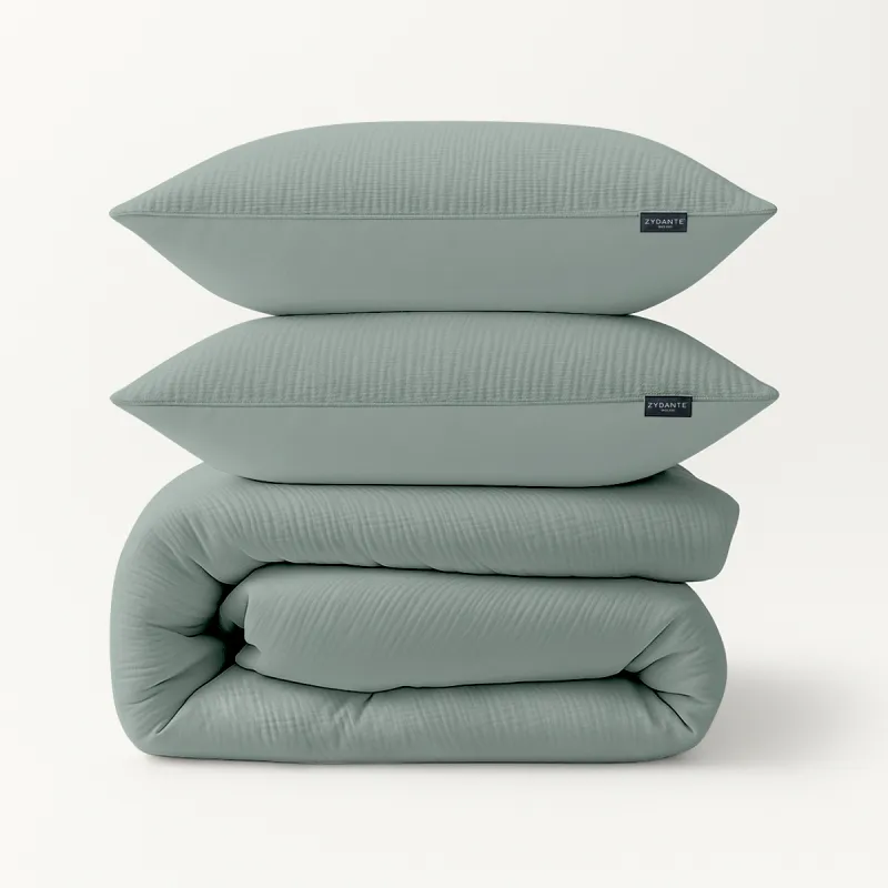 Dekbedovertrekset Mousseline 100% Katoen - Jade Green - met 1 Kussenslop