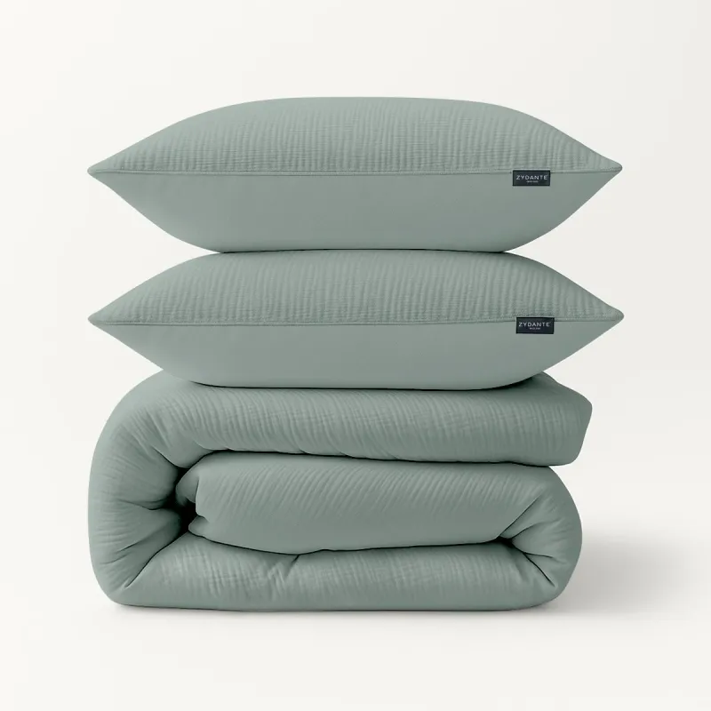 Dekbedovertrekset Mousseline 100% Katoen - Jade Green - met 1 Kussenslop