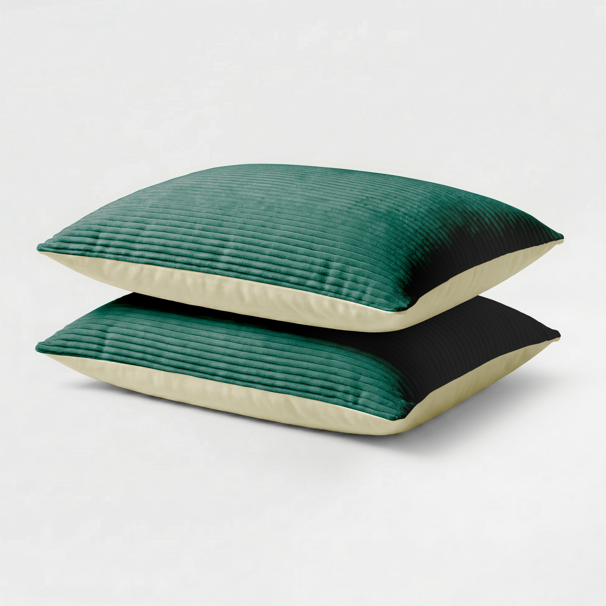 Kussenslopen Corduroy - Donker Groen/ Crème