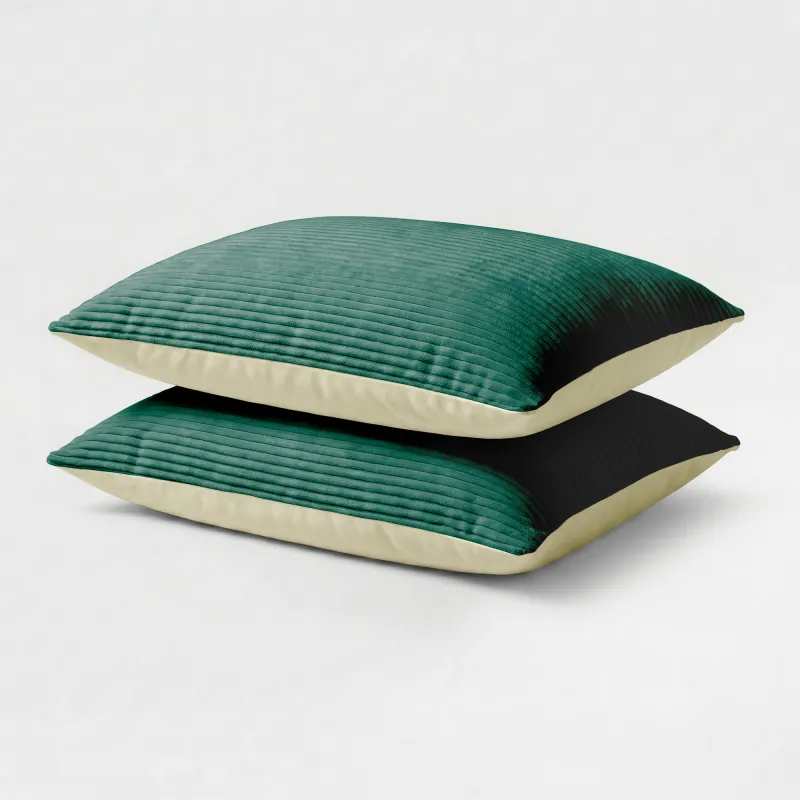 Kussenslopen Corduroy - Donker Groen/ Crème