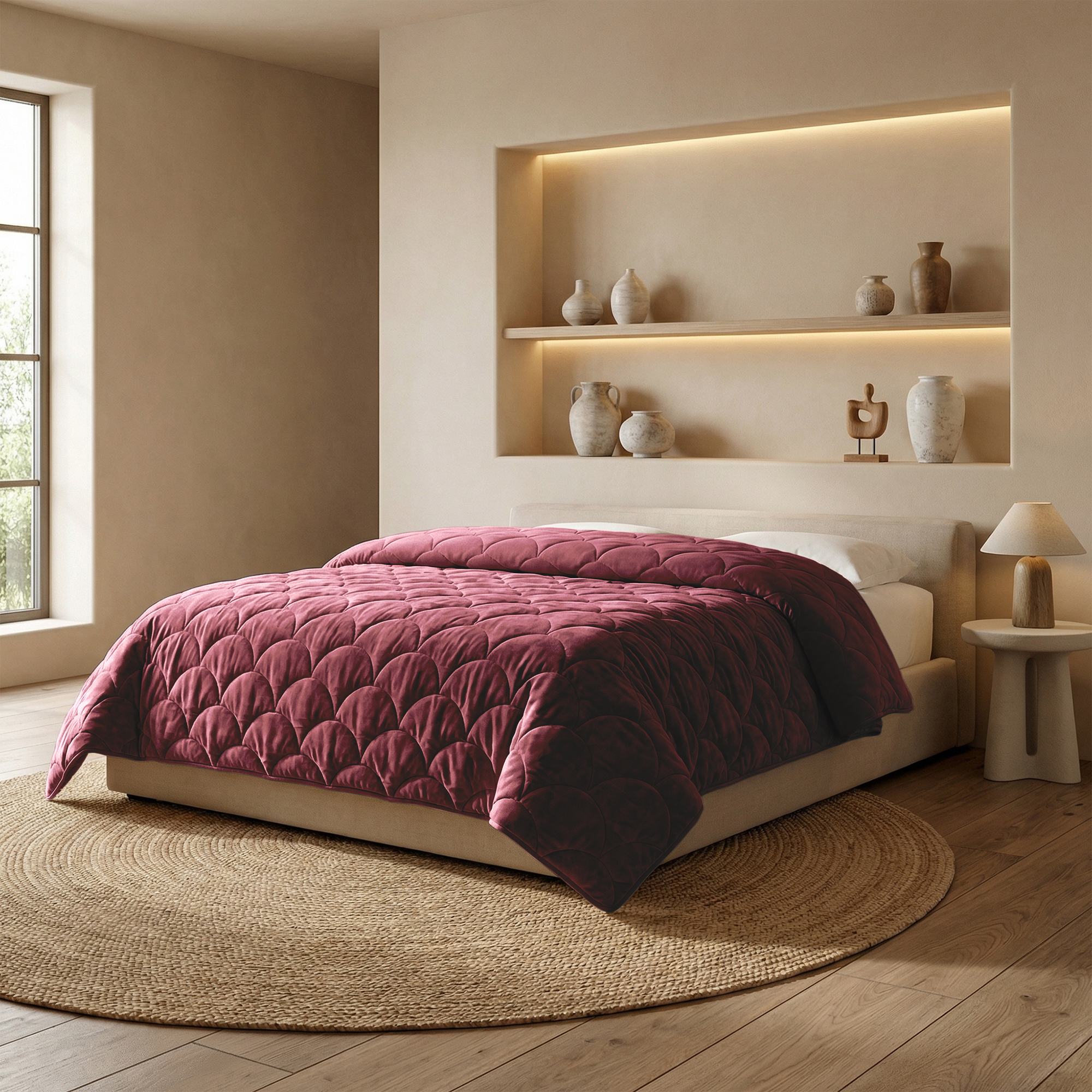 Zydante® Dekbed Chenille Velvet Emboss - Burgundy