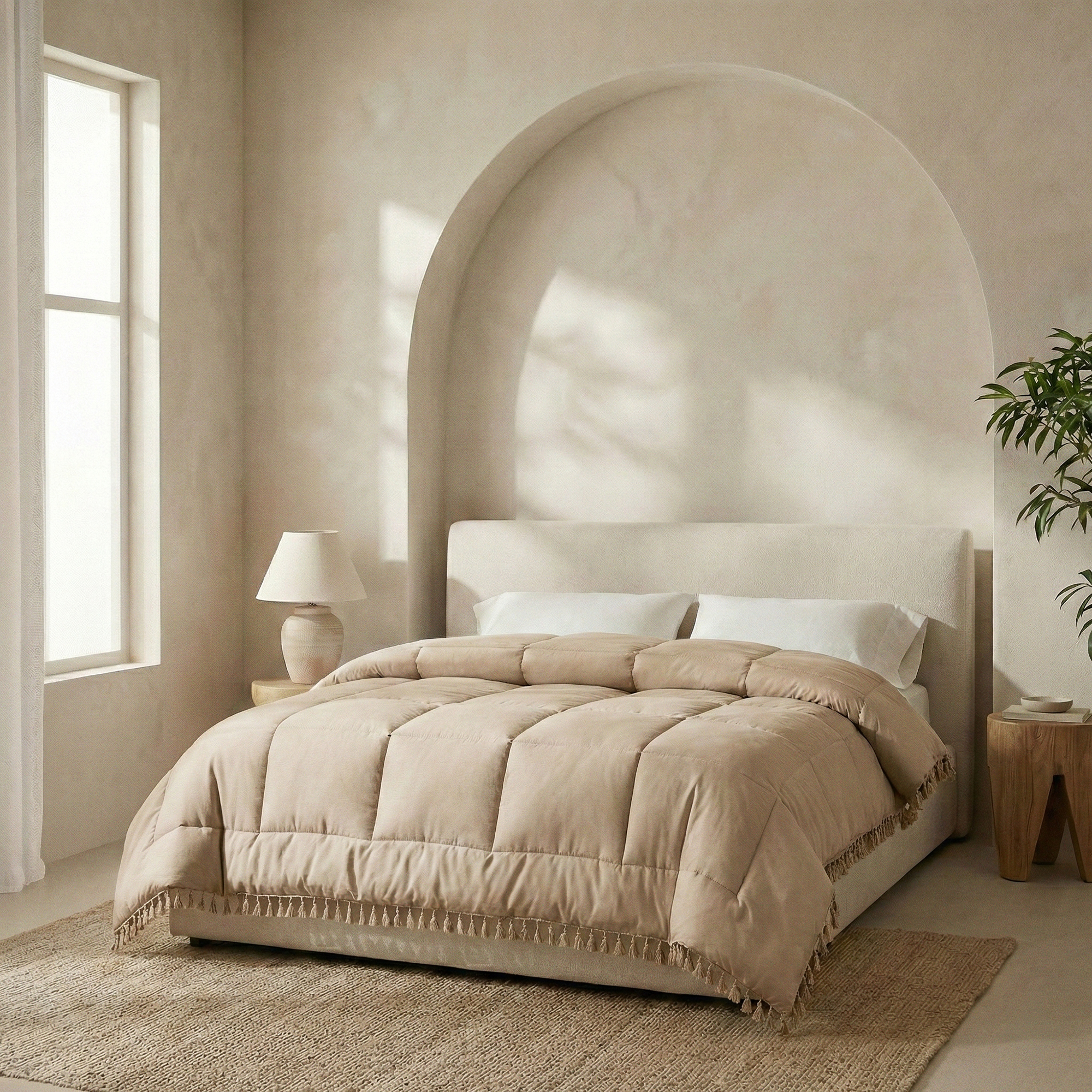 Ibiza Dekbed - Lace Trim - Taupe