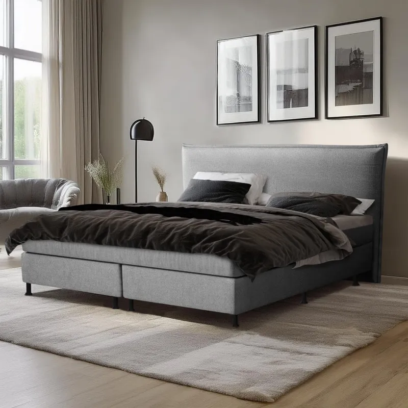 Zydante® - Boxspring - Detroit met geïntegreerde topper - Zilvergrijs