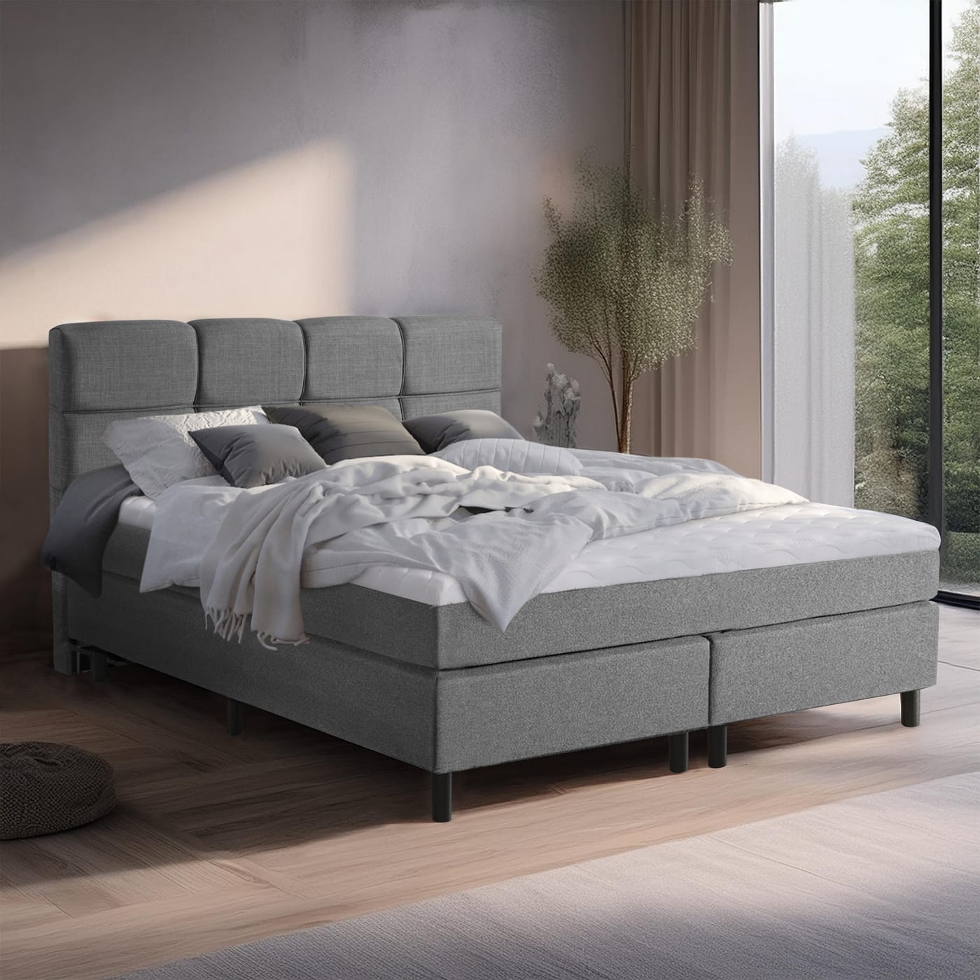 Zydante® - Boxspring - Valentina met geïntegreerde topper - Zilvergrijs