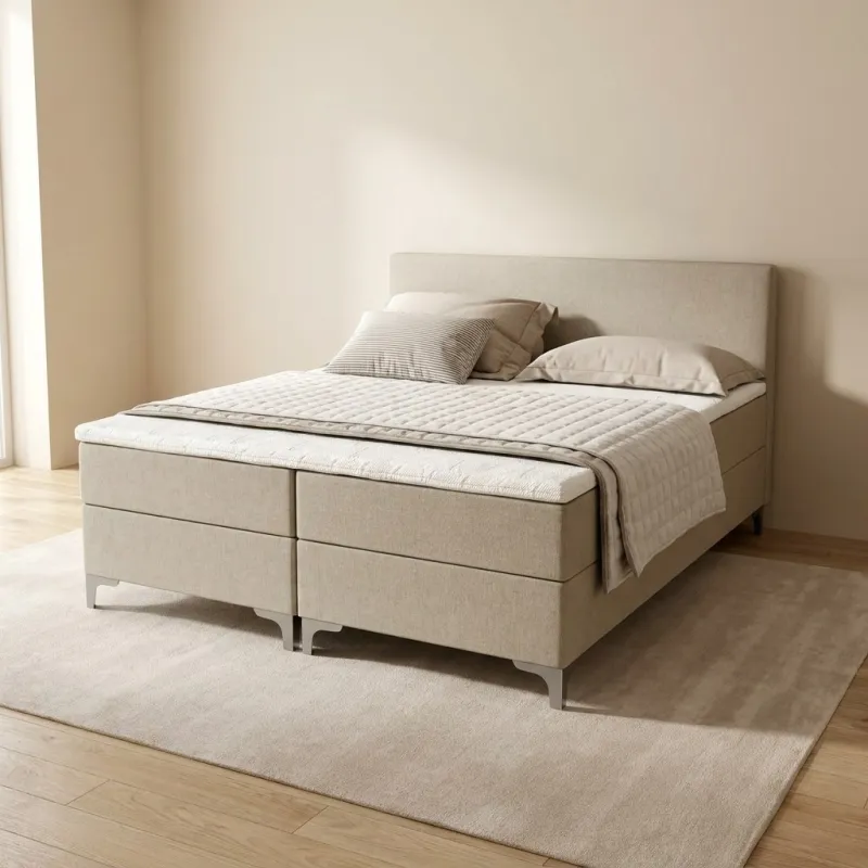 Zydante® - Boxspring - Londen met Opbergruimte - Bed - Beige