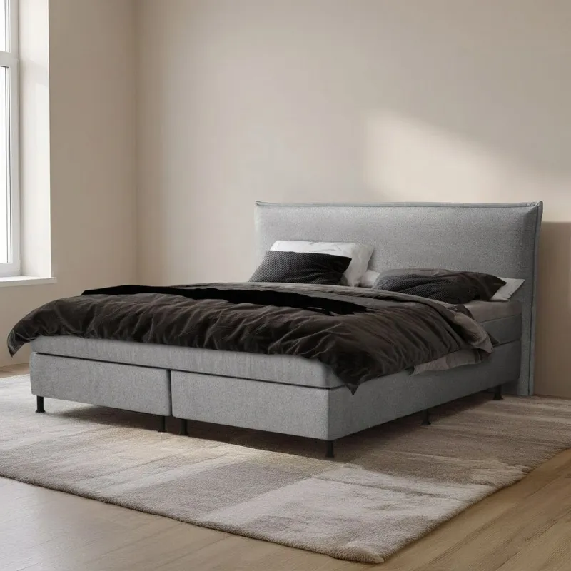 Zydante® - Boxspring - Detroit met geïntegreerde topper - Zilvergrijs