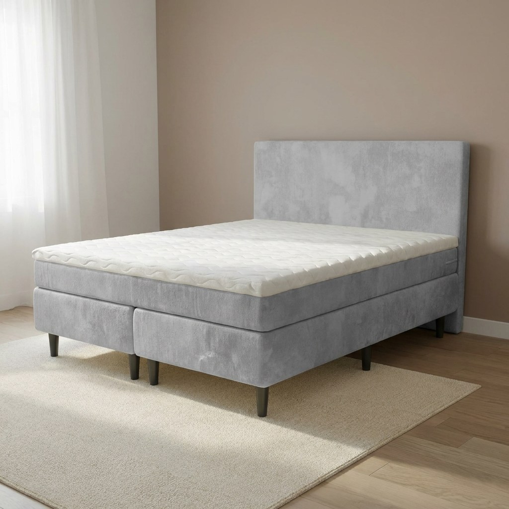 Zydante Studio - Boxspring - Pieter Velvet met geïntegreerde topper - Velvet Zilver Grijs