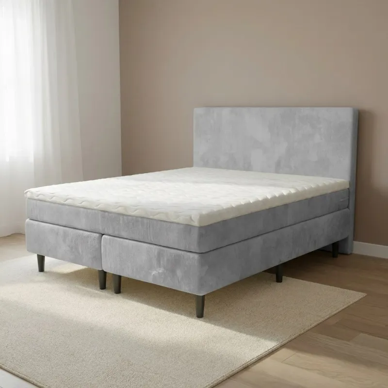 Zydante Studio - Boxspring - Pieter Velvet met geïntegreerde topper - Velvet Zilver Grijs