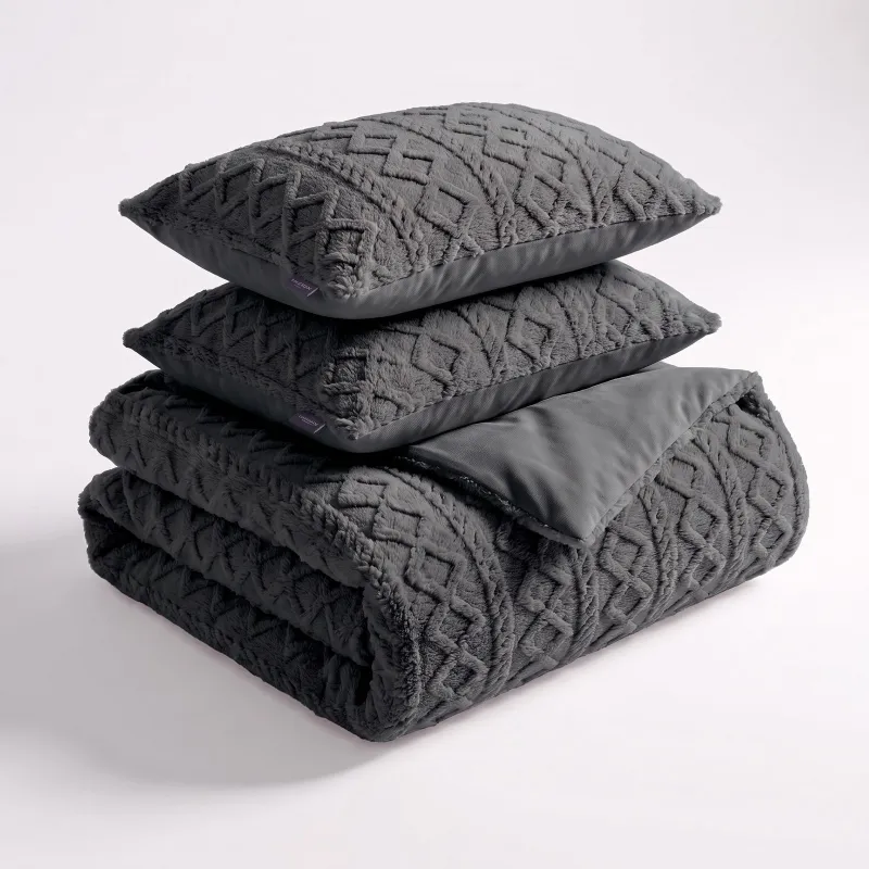 Dekbedovertrekset Jacquard Teddy - Antraciet - met 1 kussensloop