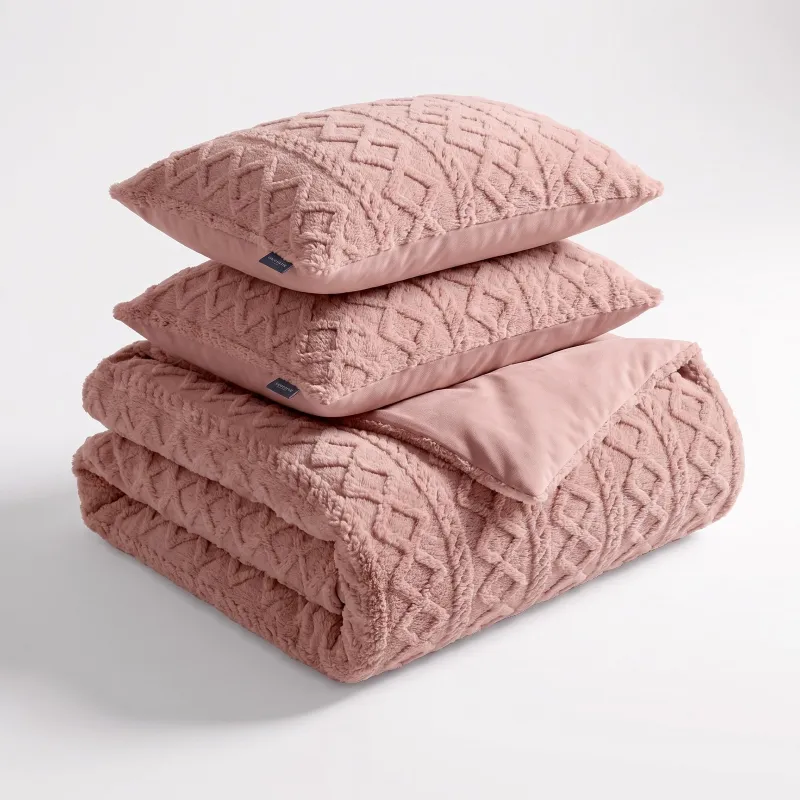 Dekbedovertrekset Jacquard Teddy - Peach - met 1 kussensloop