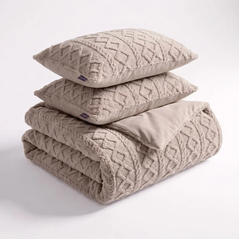 Dekbedovertrekset Jacquard Teddy - Stone - met 1 kussensloop