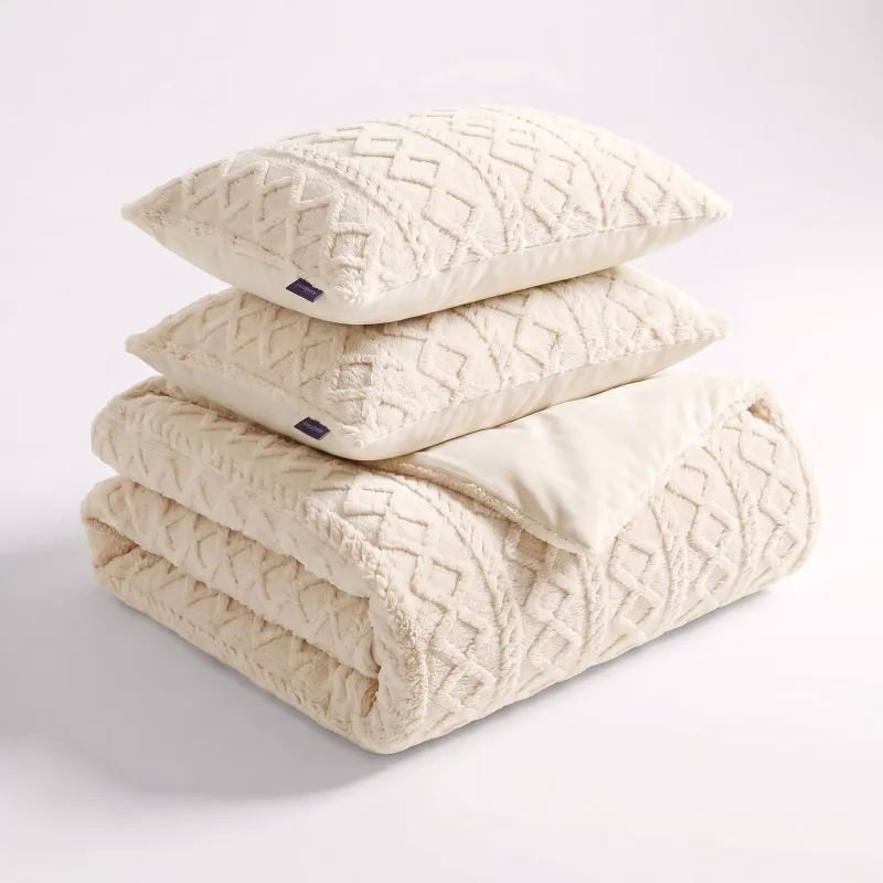 Dekbedovertrekset Jacquard Teddy - Whisper White - met 1 kussensloop