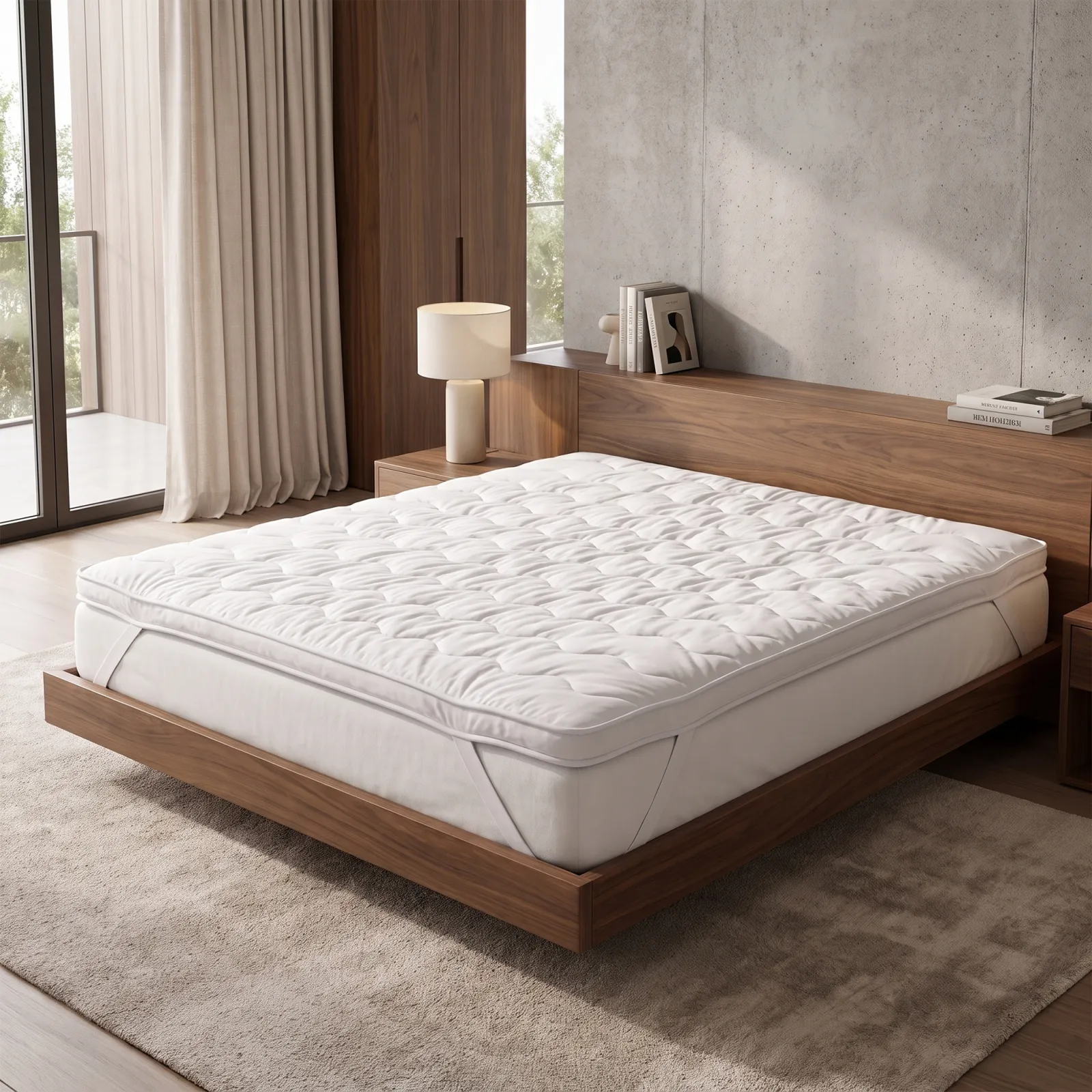 Hotelkamer met wit opgemaakt bed