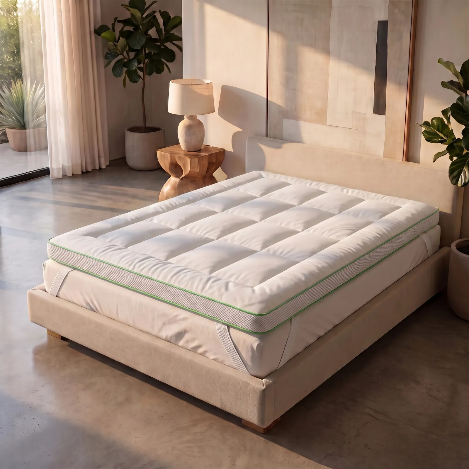 Bamboe topper op een bed